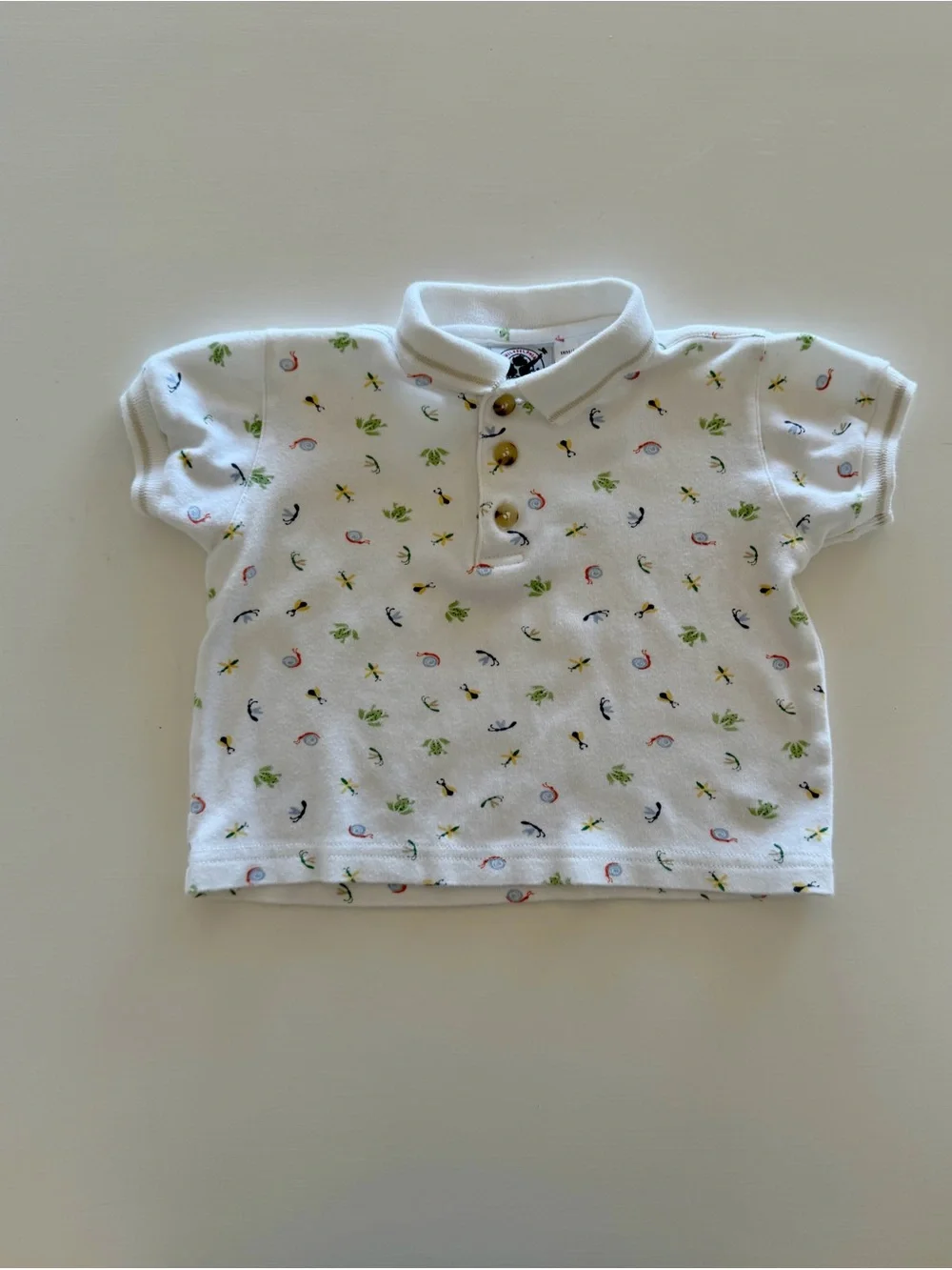 Good Lad Boys White Nature Print Polo w/ Frogs, Dragonflies — 18 Months EUC